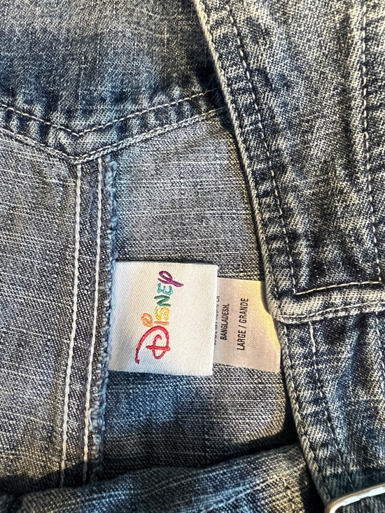 Vintage 90’s Disney Denim Mickey Mouse Overalls Jean Short USA Romper SZ Large - Picture 9 of 15